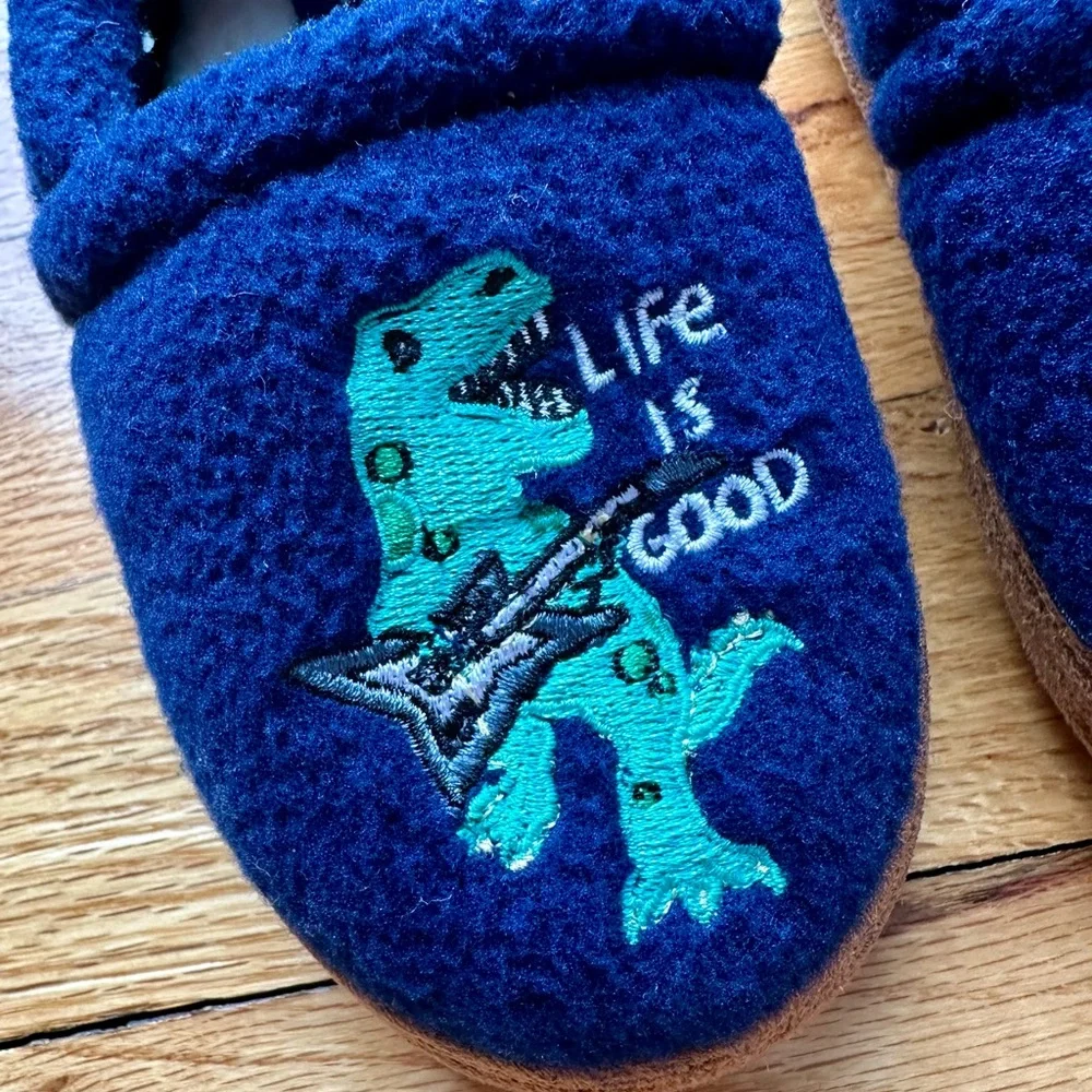 Life Is Good Dinosaur with Guitar Blue Slippers - Kid Size: 7/8 M